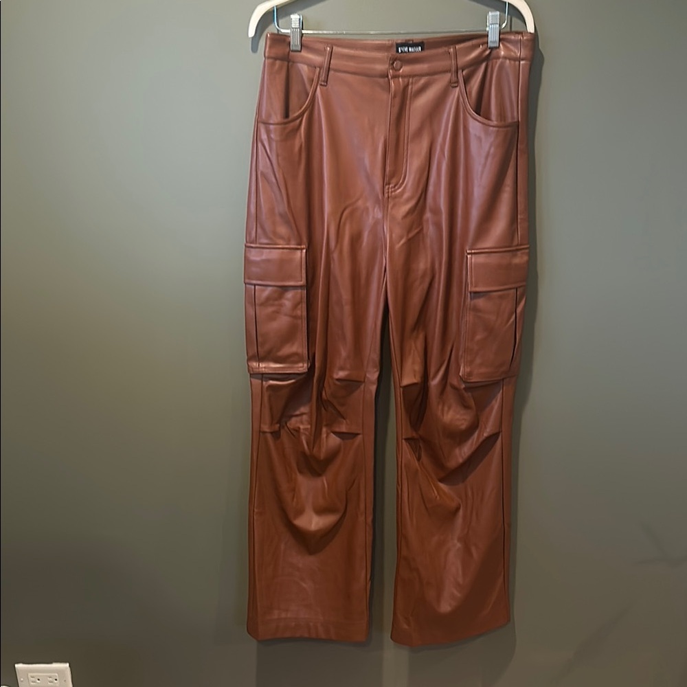 Steve Madden Brown Faux Leather Cargo Pants - size L